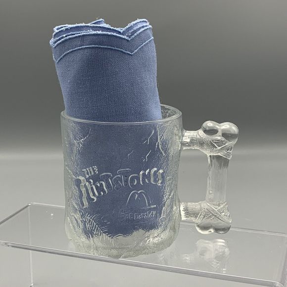 McDonalds 1993 The Flintstones Glass Pre Dawn Mug Bone Handle Etched Embossed 3D - Picture 9 of 9